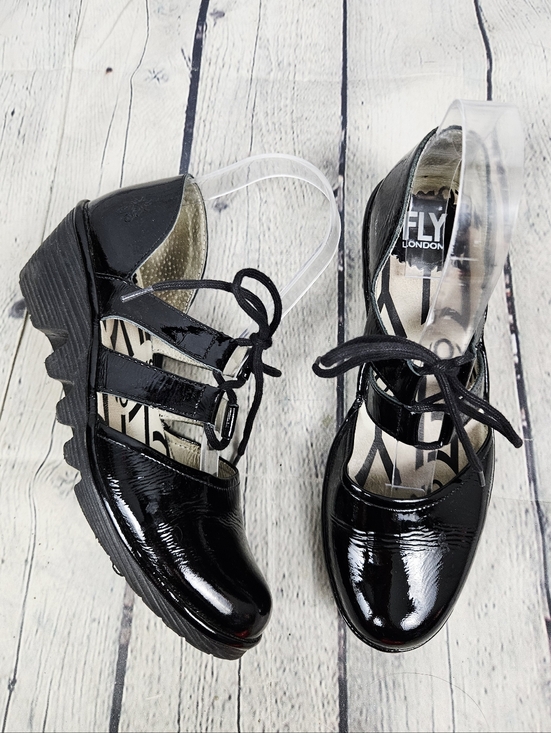 Fly London Shoes - FLY LONDON | Yett patent leather lace-up wedge heel shoes